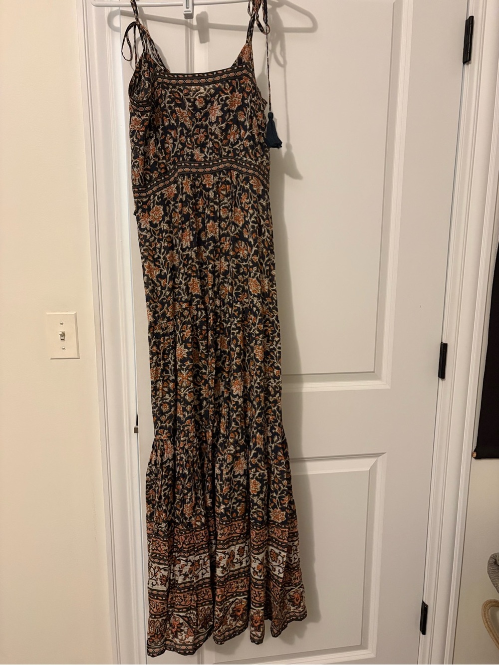 Veronica Beard Black & Brown Floral Maxi Dress with Tie Straps - Picture 5 of 6